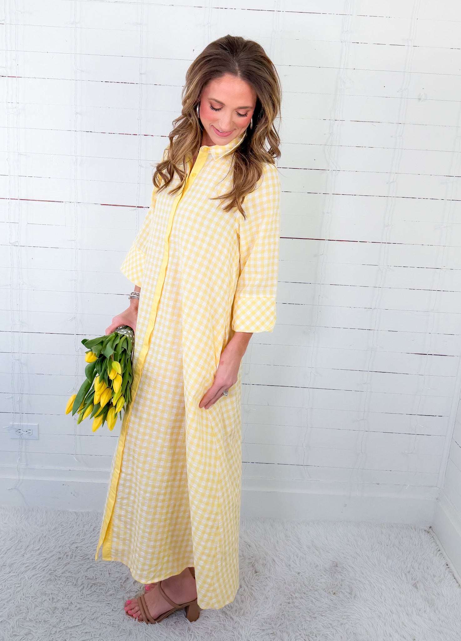 Quinn Lemon Gingham A-Line Maxi Dress Entro