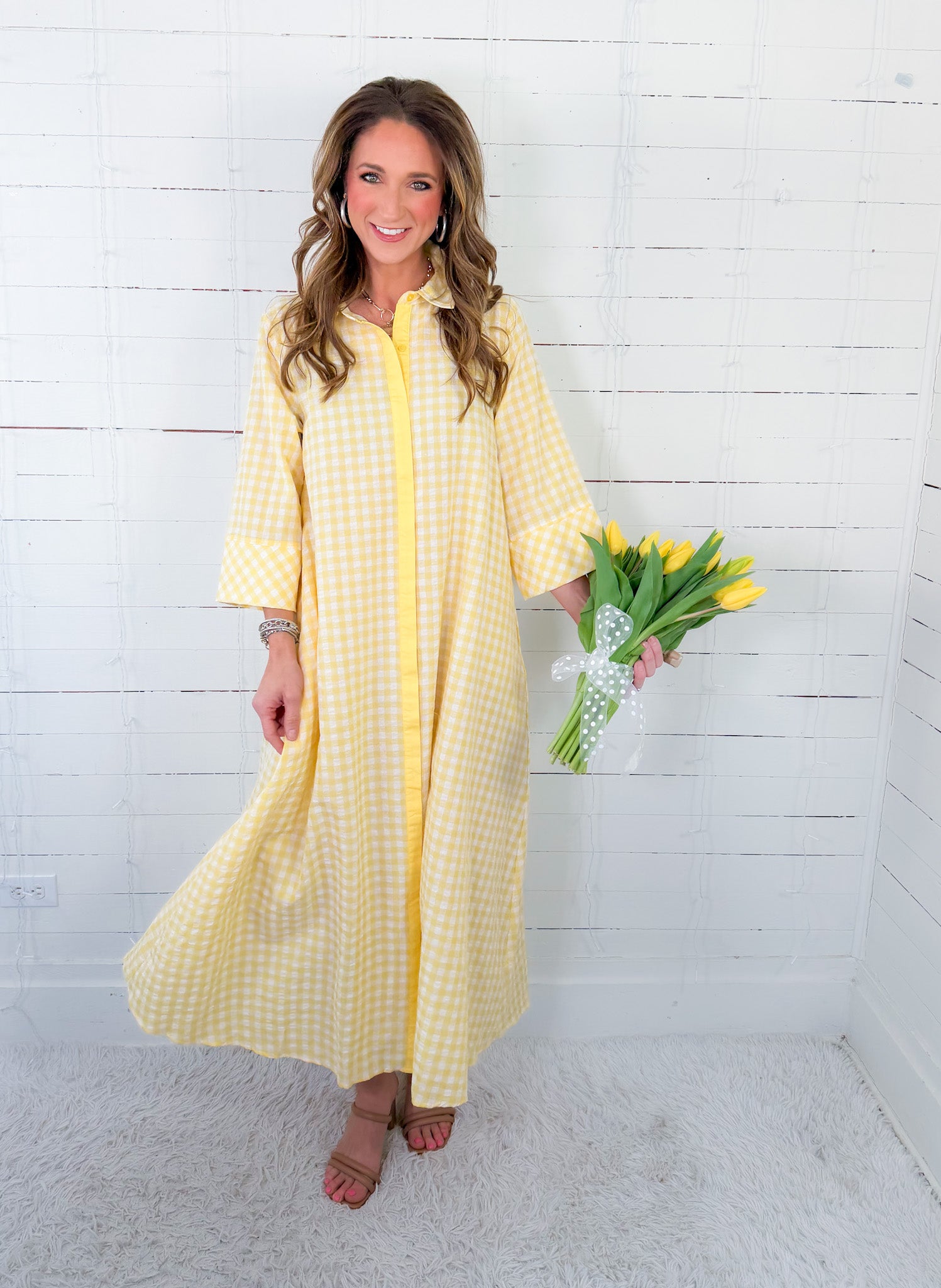 Quinn Lemon Gingham A-Line Maxi Dress Entro
