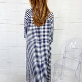 Quinn Navy Gingham A-Line Maxi Dress Entro