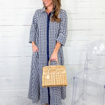 Quinn Navy Gingham A-Line Maxi Dress Entro