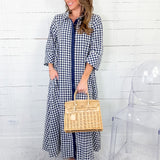 Quinn Navy Gingham A-Line Maxi Dress Entro