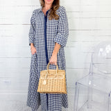 Quinn Navy Gingham A-Line Maxi Dress Entro