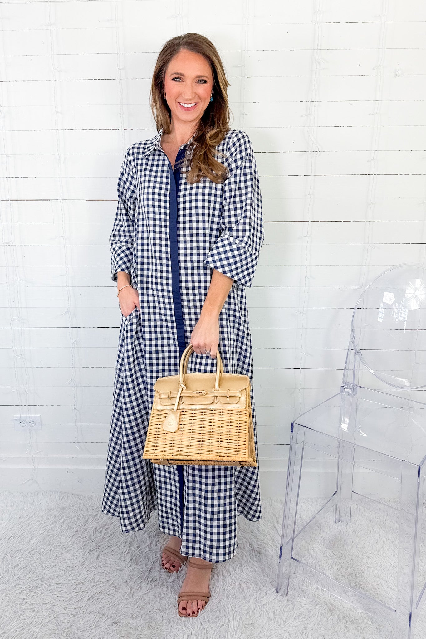 Quinn Navy Gingham A-Line Maxi Dress Entro