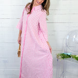 Quinn Rose Pink Gingham A-Line Maxi Dress Entro