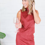 Quinn Burgundy Faux Suede Mock Neck Top House of Harlow 1960