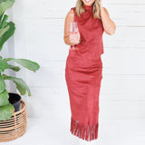 Quinn Burgundy Faux Suede Mock Neck Top House of Harlow 1960