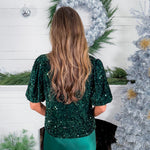 Raider Hunter Green Velvet Sequin Blouse