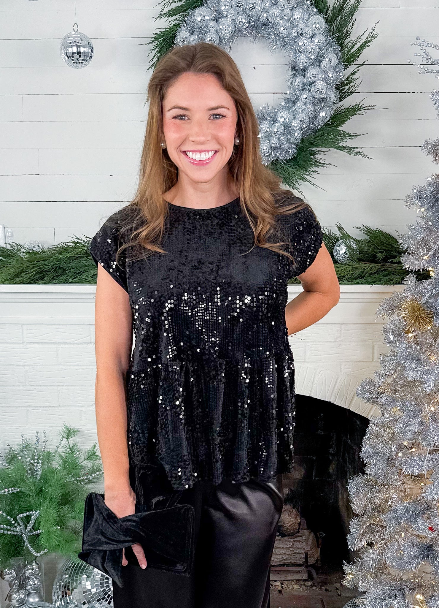 Ramona Black Sequin Bow Back Top