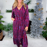 Ramsay Burgundy + Blue Abstract Maxi Dress Sugarlips