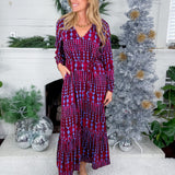 Ramsay Burgundy + Blue Abstract Maxi Dress Sugarlips