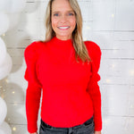 Randolph Red Fuzzy Puff Sleeve Sweater