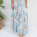 Randolph Blue Leaf Smocked Maxi Skirt Karlie