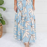 Randolph Blue Leaf Smocked Maxi Skirt Karlie