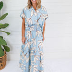 Randolph Blue Leaf Smocked Maxi Skirt Karlie