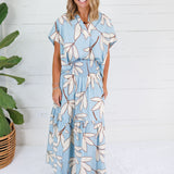 Randolph Blue Leaf Smocked Maxi Skirt Karlie