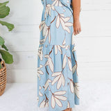 Randolph Blue Leaf Smocked Maxi Skirt Karlie