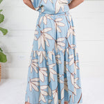 Randolph Blue Leaf Smocked Maxi Skirt Karlie