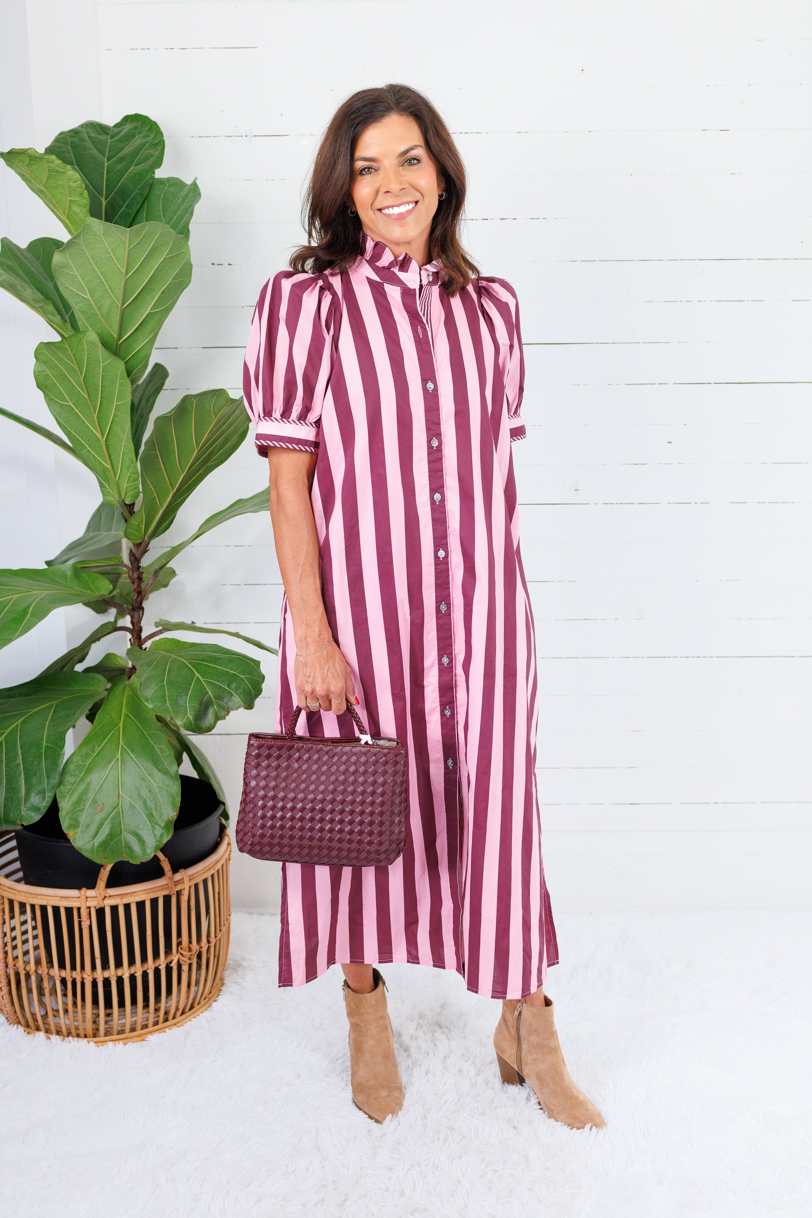 Reba Plum + Pink Cabana Stripe Maxi Dress Entro