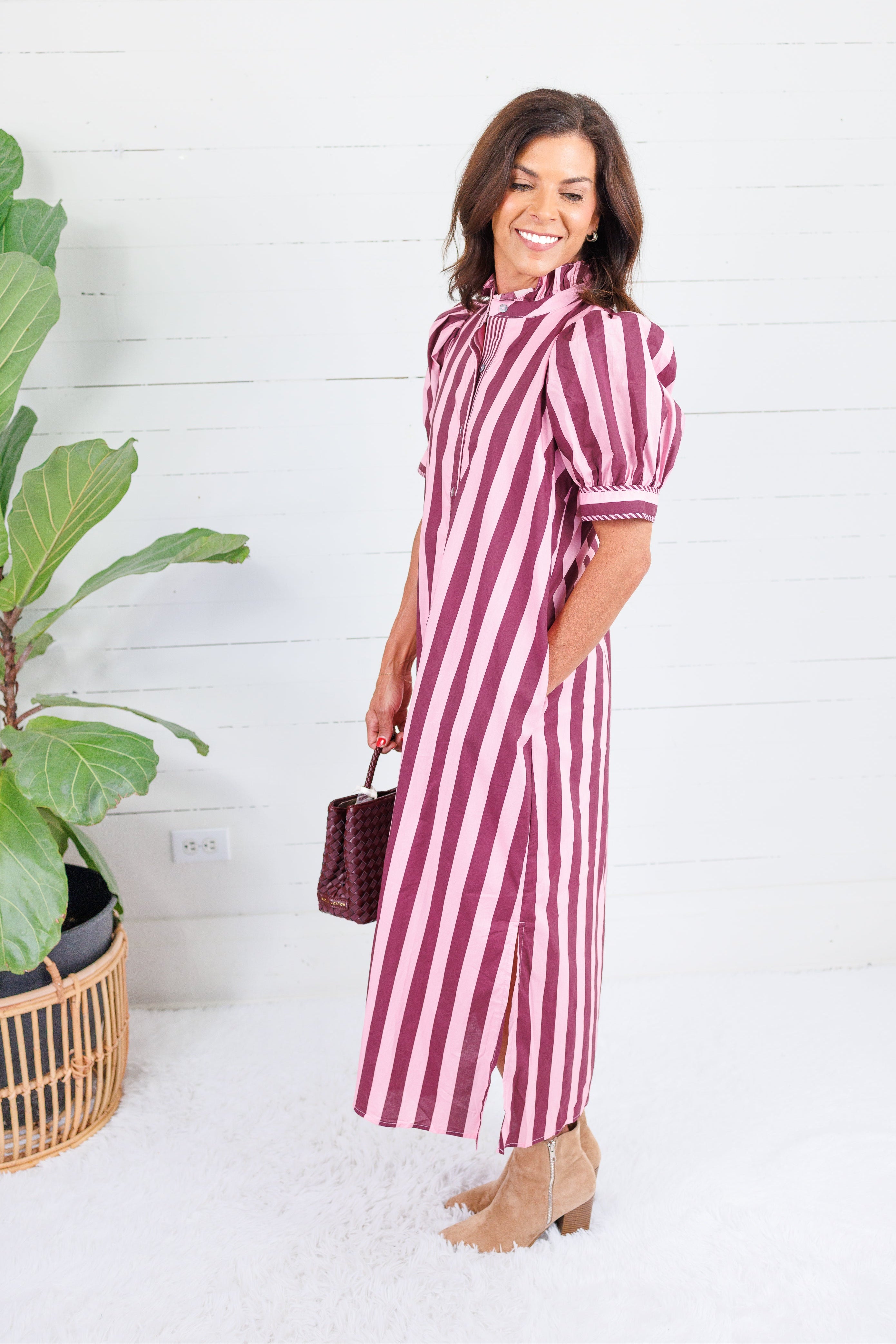 Reba Plum + Pink Cabana Stripe Maxi Dress Entro