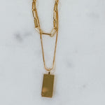 Rectangle Gold Pendant Layered Necklace