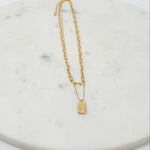 Rectangle Gold Pendant Layered Necklace
