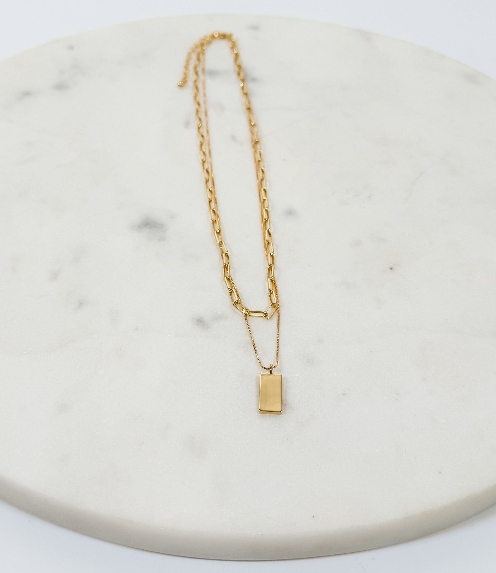 Rectangle Gold Pendant Layered Necklace