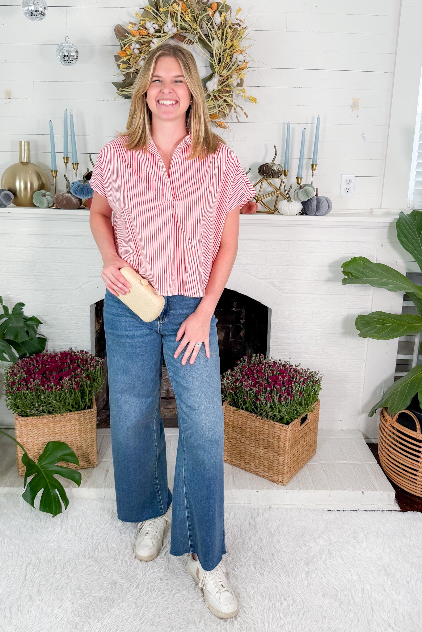 Red Stripe Boxy Collar Top Karlie