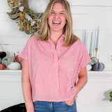 Red Stripe Boxy Collar Top Karlie