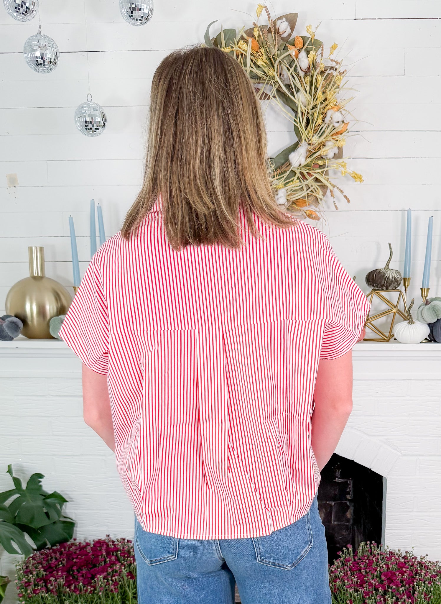 Red Stripe Boxy Collar Top Karlie