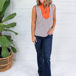 Rhett Orange + Navy Stripe Top Entro