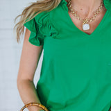 Riley Kelly Green V Neck Ruffle Tee Umgee