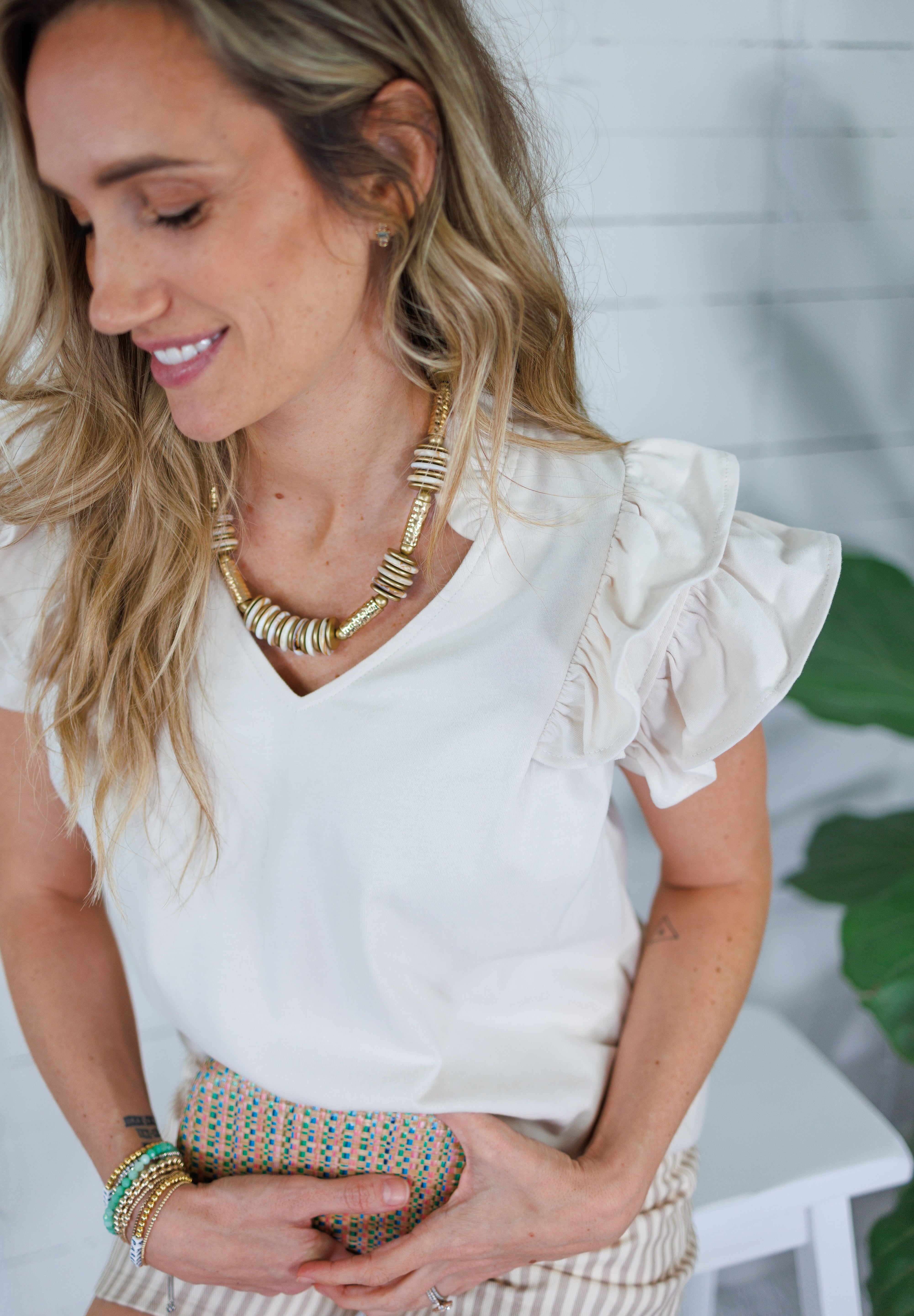 Riley Oak V Neck Ruffle Tee Umgee