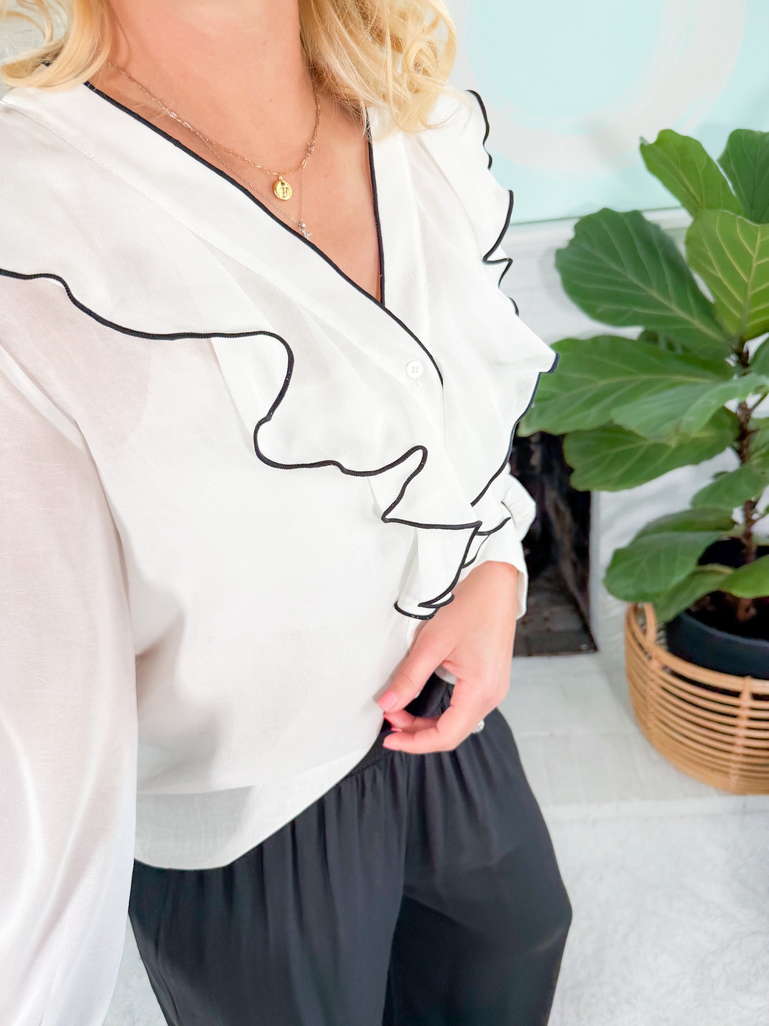 Rita Black + White Ruffle Top Lucy Pairs