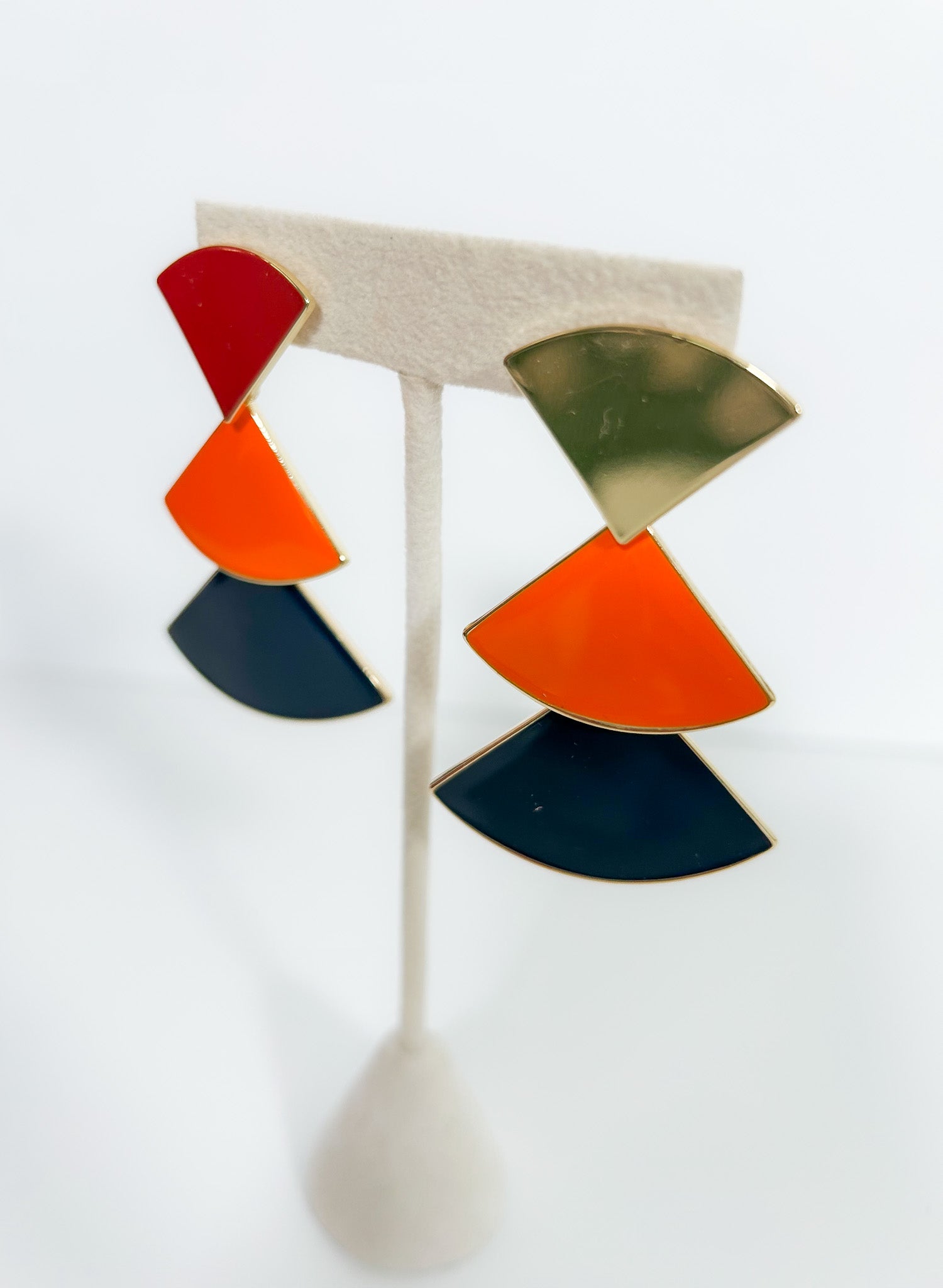 Rita Navy + Orange Stacked Triangle Earrings Mary Square