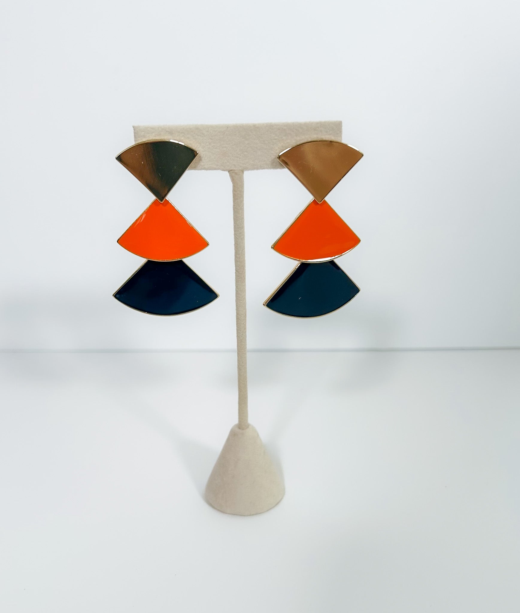 Rita Navy + Orange Stacked Triangle Earrings Mary Square