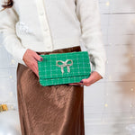 Roa Green Twinkle Plaid + Crystal Bow Bag