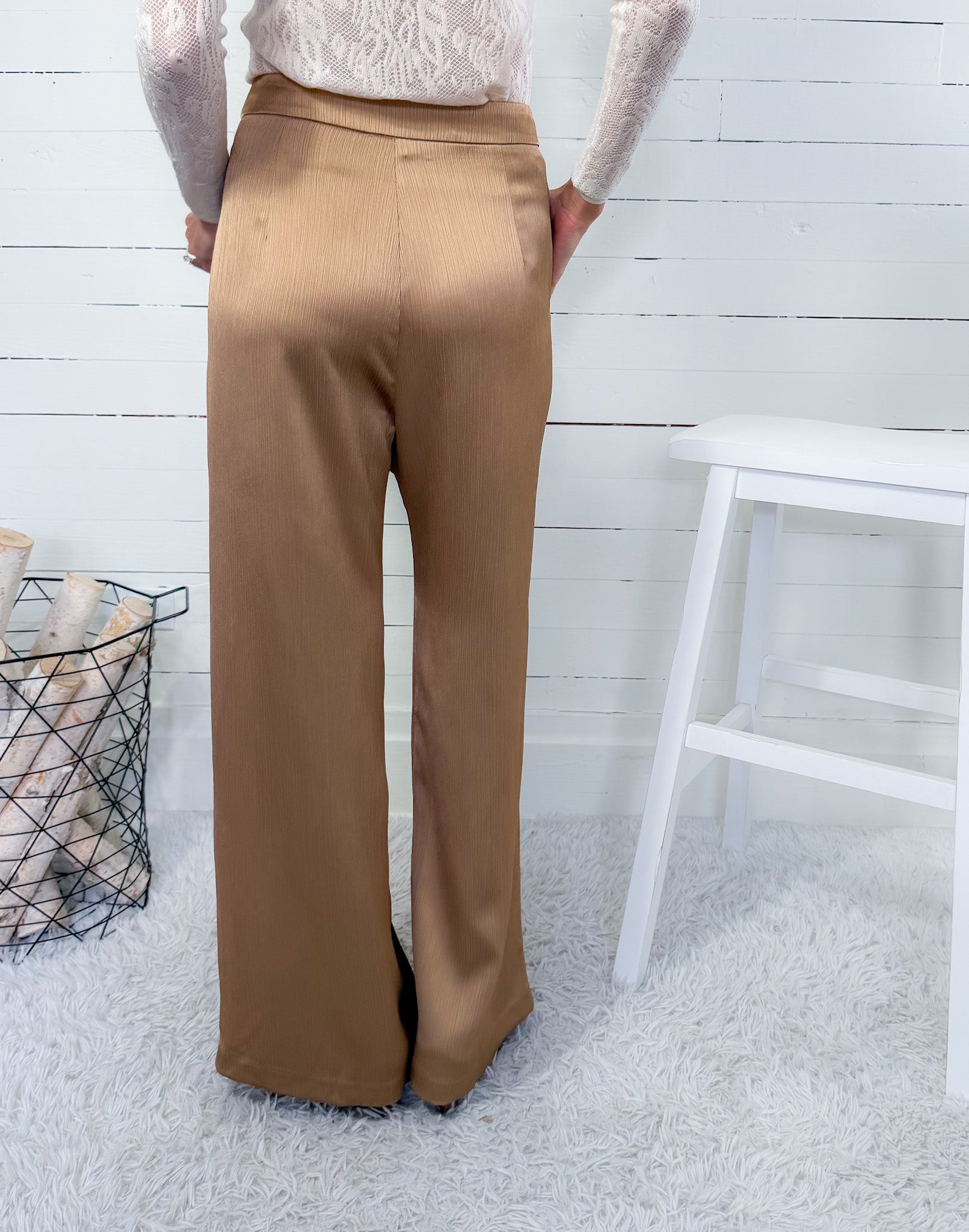Robbie Molten Taupe Gold Textured Satin Pant Lucy Paris