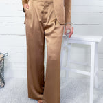 Robbie Molten Taupe Gold Textured Satin Pant Lucy Paris