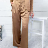 Robbie Molten Taupe Gold Textured Satin Pant Lucy Paris