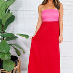 Rojo Linen Colorblock Bustier Maxi Dress Karlie