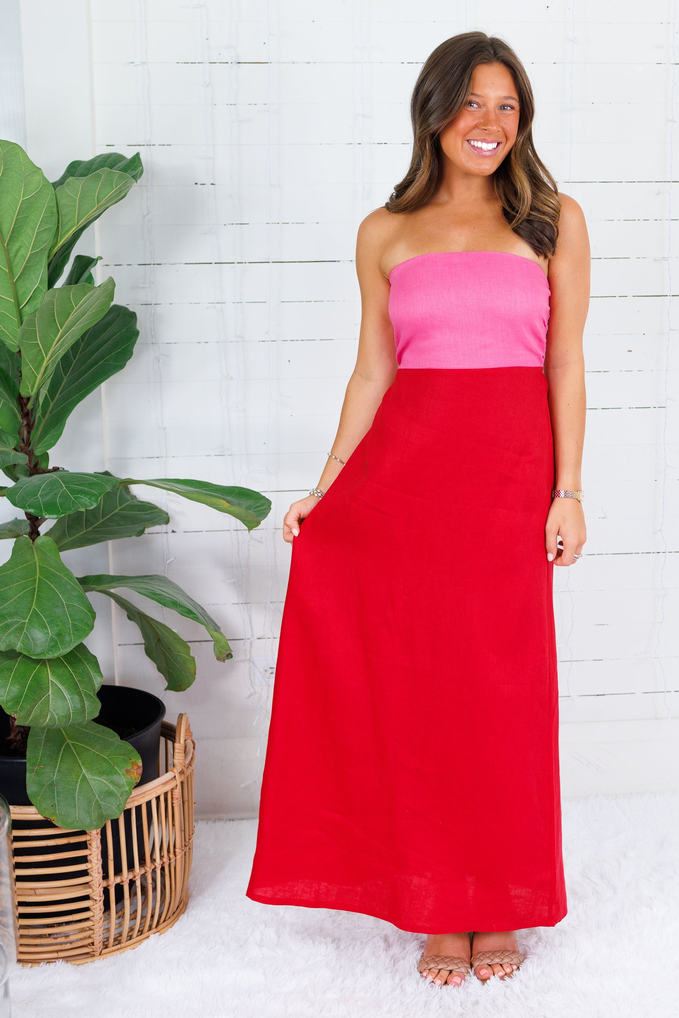 Rojo Linen Colorblock Bustier Maxi Dress Karlie