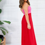 Rojo Linen Colorblock Bustier Maxi Dress Karlie