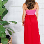 Rojo Linen Colorblock Bustier Maxi Dress Karlie
