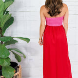 Rojo Linen Colorblock Bustier Maxi Dress Karlie