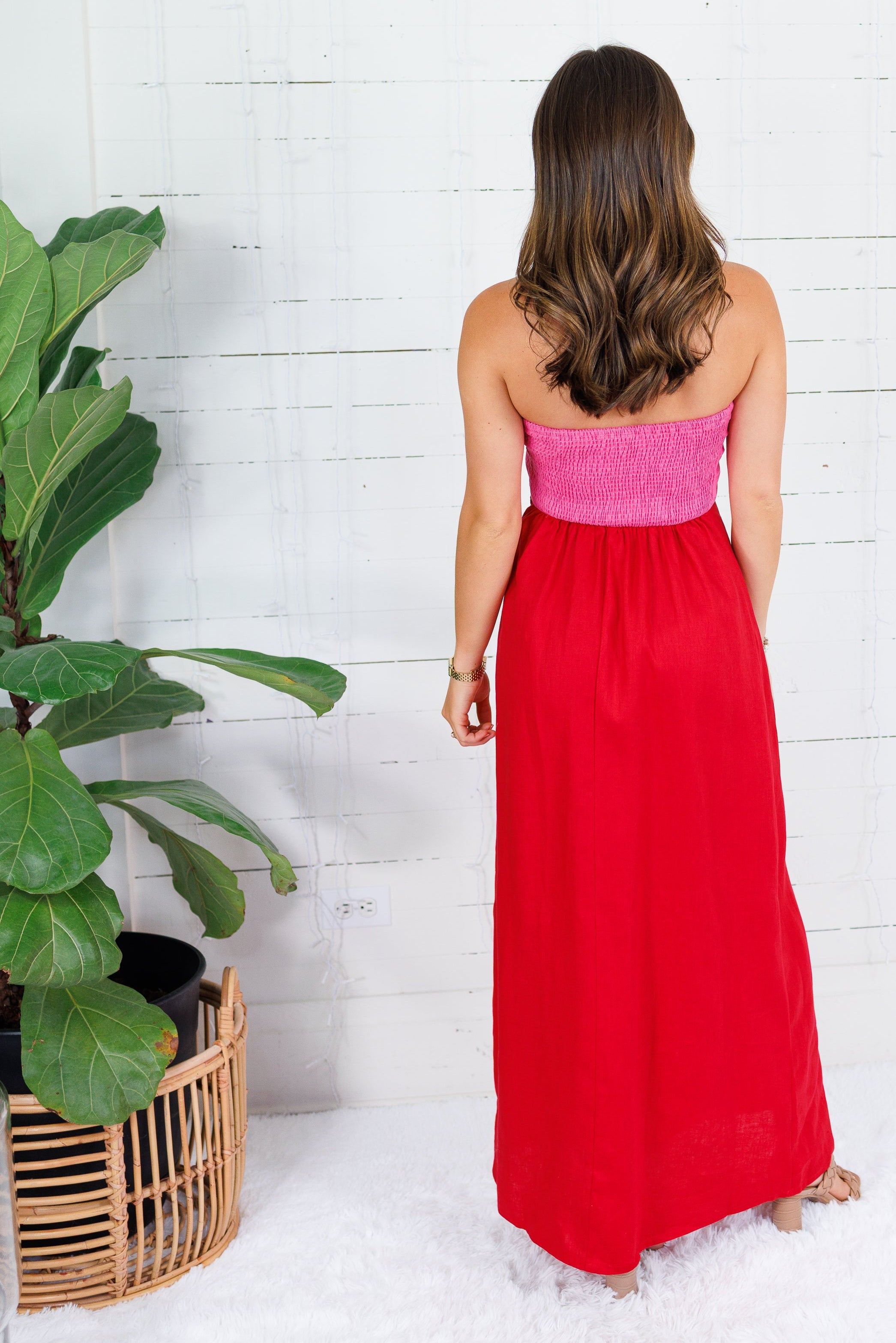 Rojo Linen Colorblock Bustier Maxi Dress Karlie