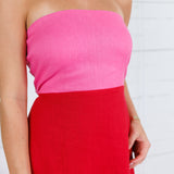 Rojo Linen Colorblock Bustier Maxi Dress Karlie