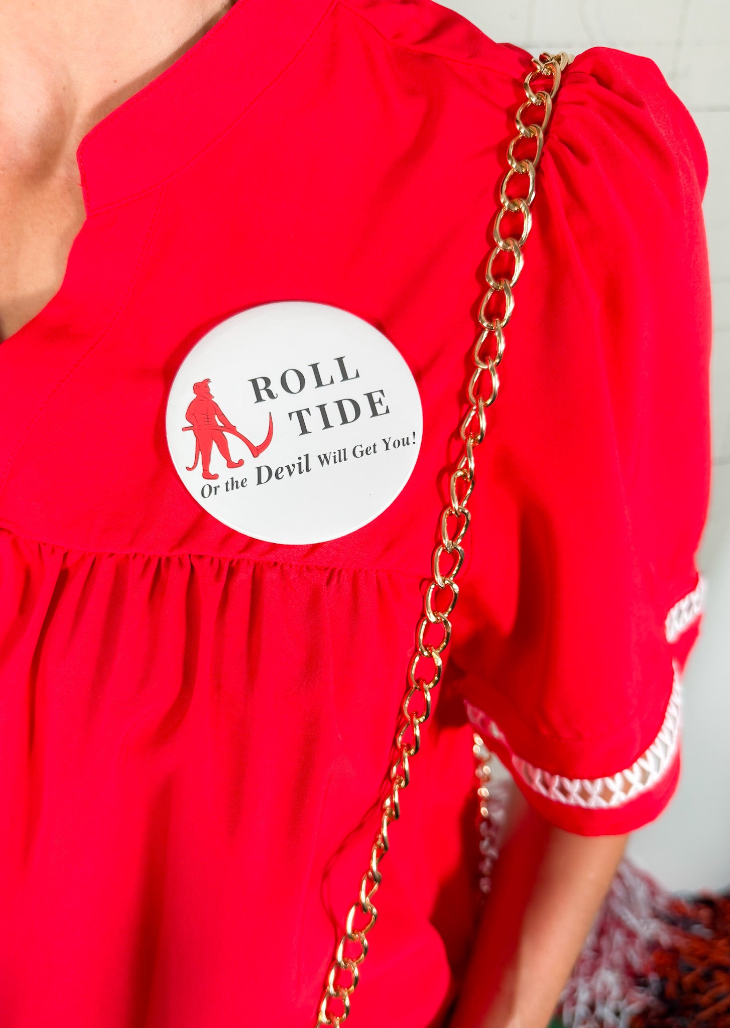 Roll Tide or the Devil Will Get You Gameday Button