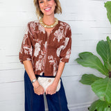 Rome Brown Floral Zip Front Top Entro
