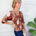 Rome Brown Floral Zip Front Top Entro