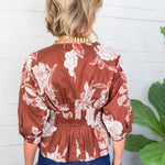 Rome Brown Floral Zip Front Top Entro